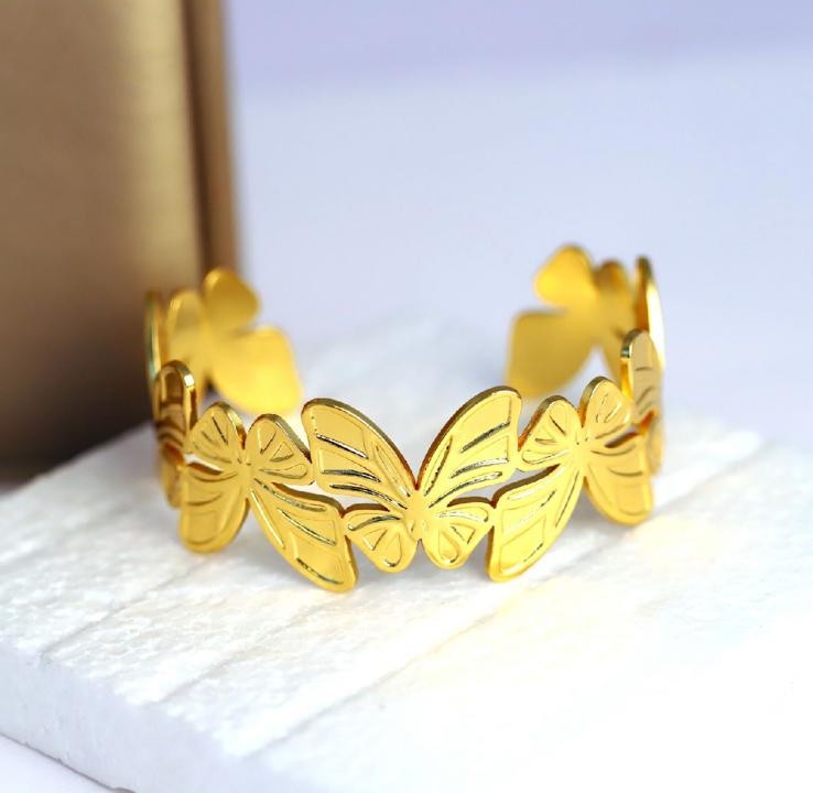 18K Gold Plated Butterfly Cuff Bracelet | Anti-Tarnish | 100% Waterproof | Premium Stainless Steel Jewellery
