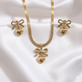 22k Gold-Plated Fancy Pendant Necklace & Earrings Set – Stainless Steel