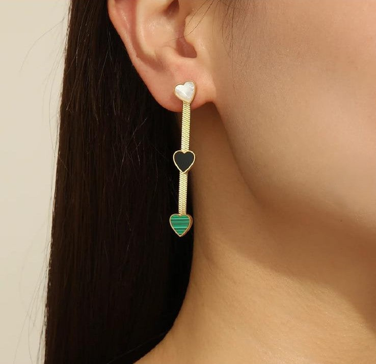 22k Gold-Plated Hoop Earrings with 3 Hearts – Stainless Steel