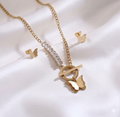 22K Gold-Plated Stainless Steel Butterfly Jewelry Set – Anti-Tarnish Necklace & Earrings