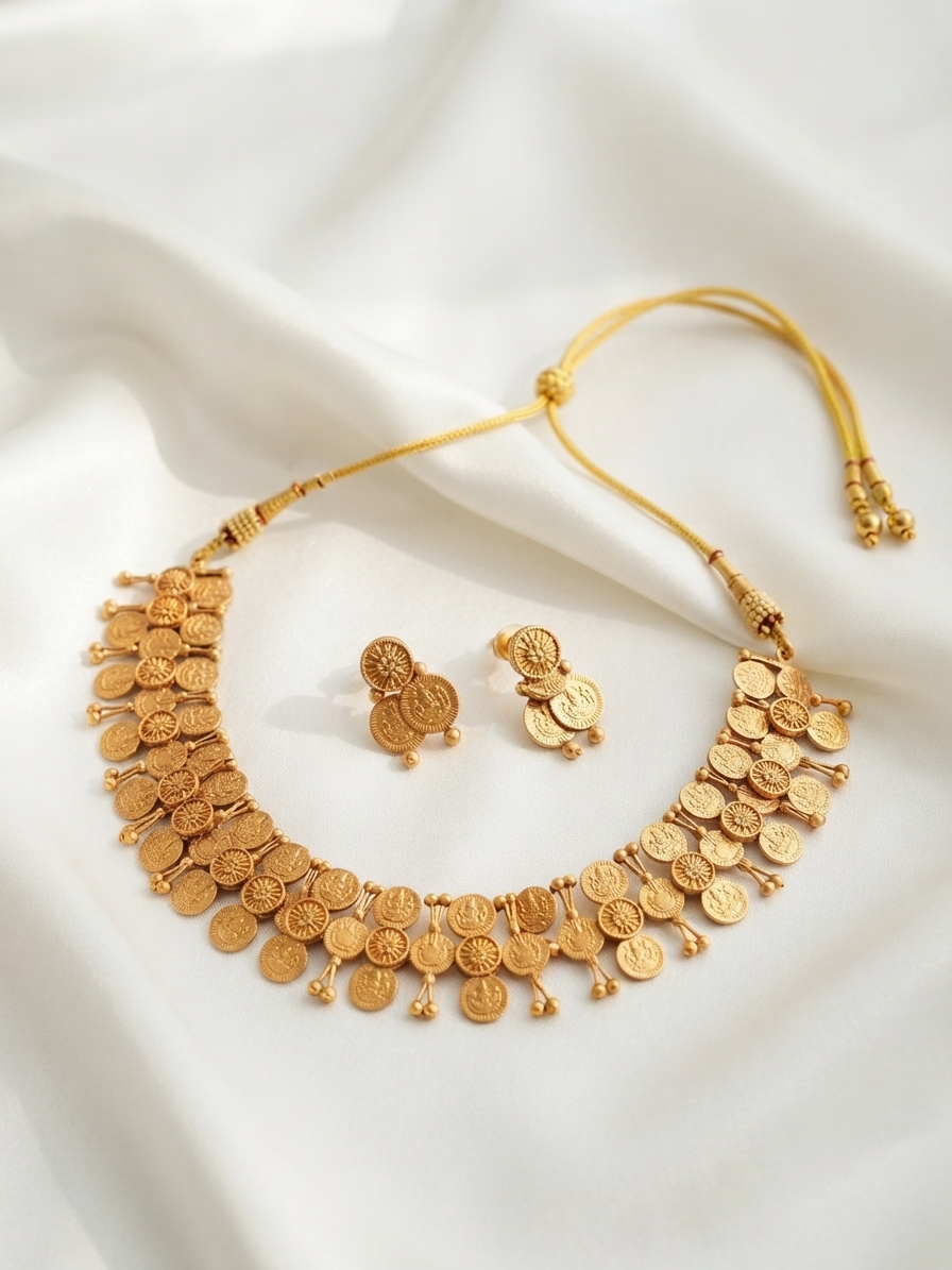 3 Layer Kasu Choker Necklace – Traditional South Indian Temple Jewelry