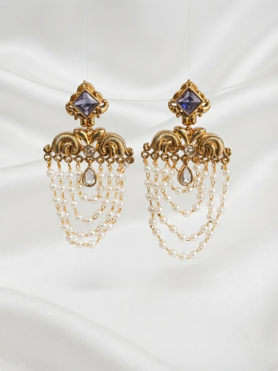 3 Layer Hanging Traditional Earrings – Ethnic Temple Style Jewelry