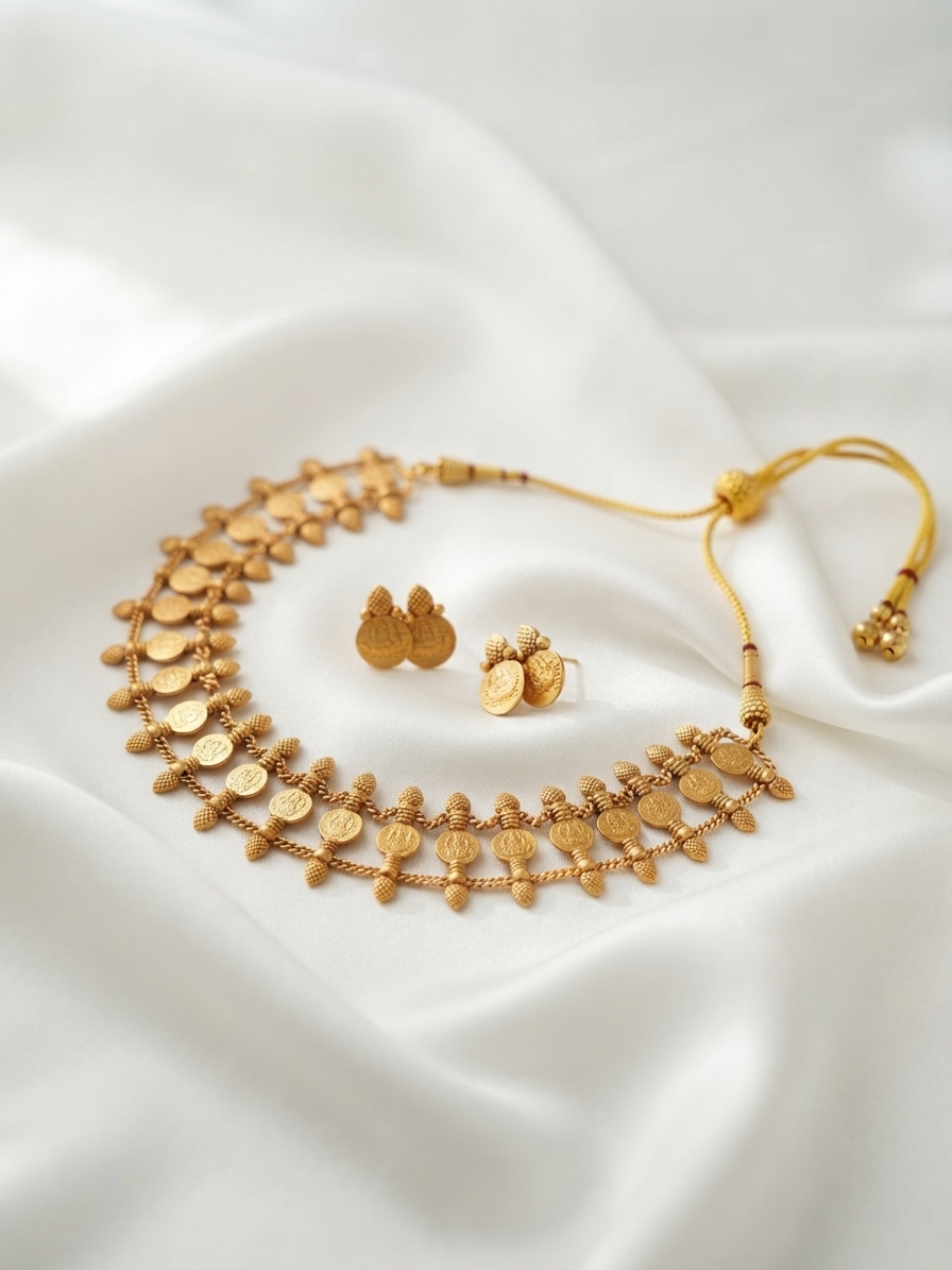 Devi Coin Choker Necklace & Earrings Set – Gold Plated Traditional Indian Jewellery