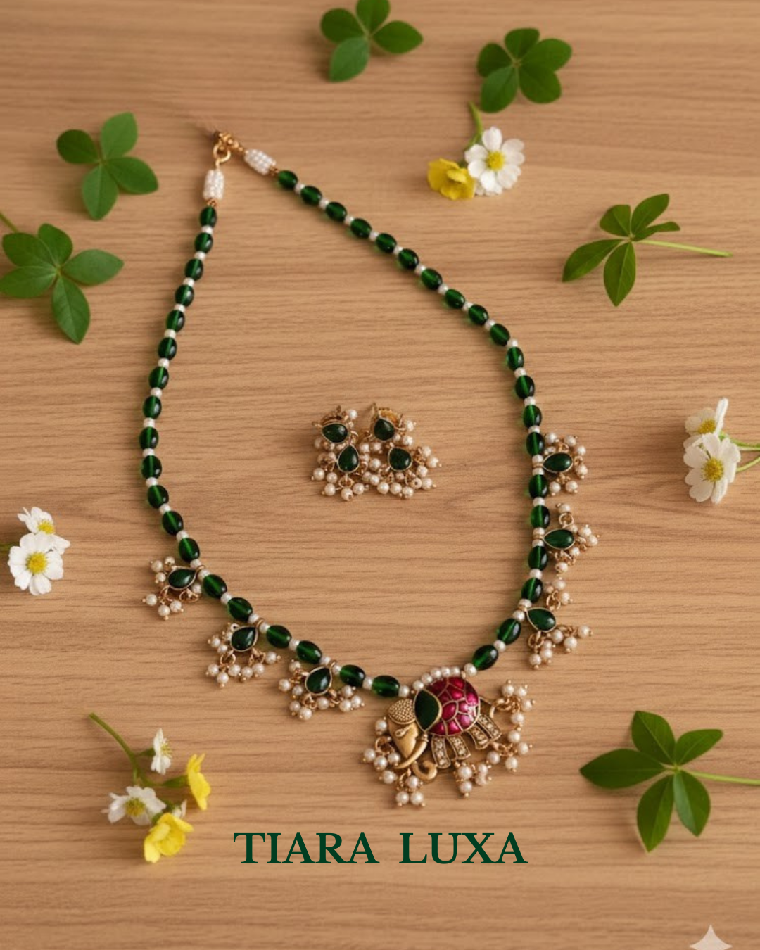 Tusker Emerald Jadau Kundan Necklace