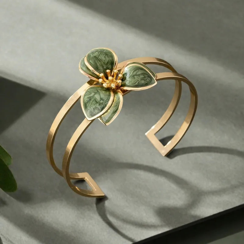 Enamel Floral Metal Bangle – Elegant Everyday Jewelry
