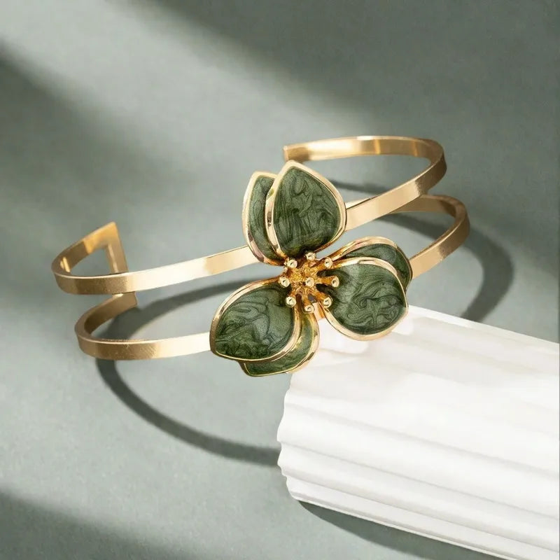 Enamel Floral Metal Bangle – Elegant Everyday Jewelry