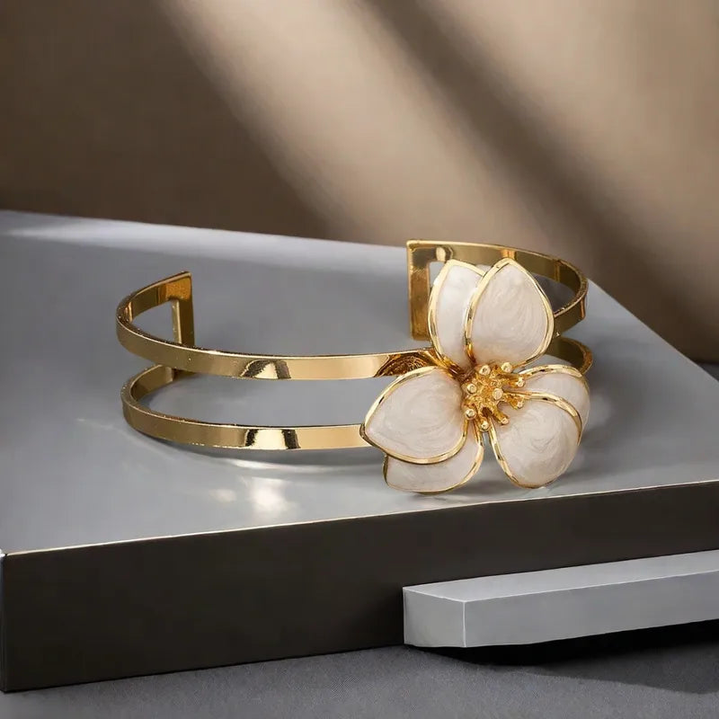 Enamel Floral Metal Bangle – Elegant Everyday Jewelry