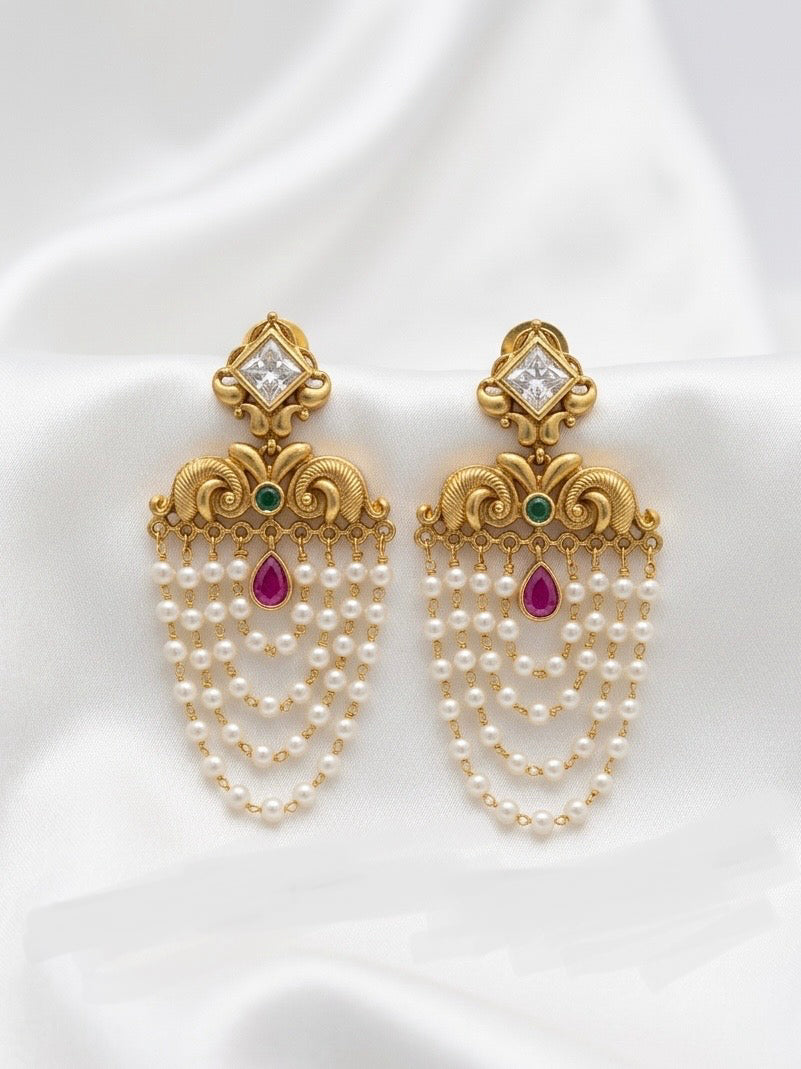 3 Layer Hanging Traditional Earrings – Ethnic Temple Style Jewelry