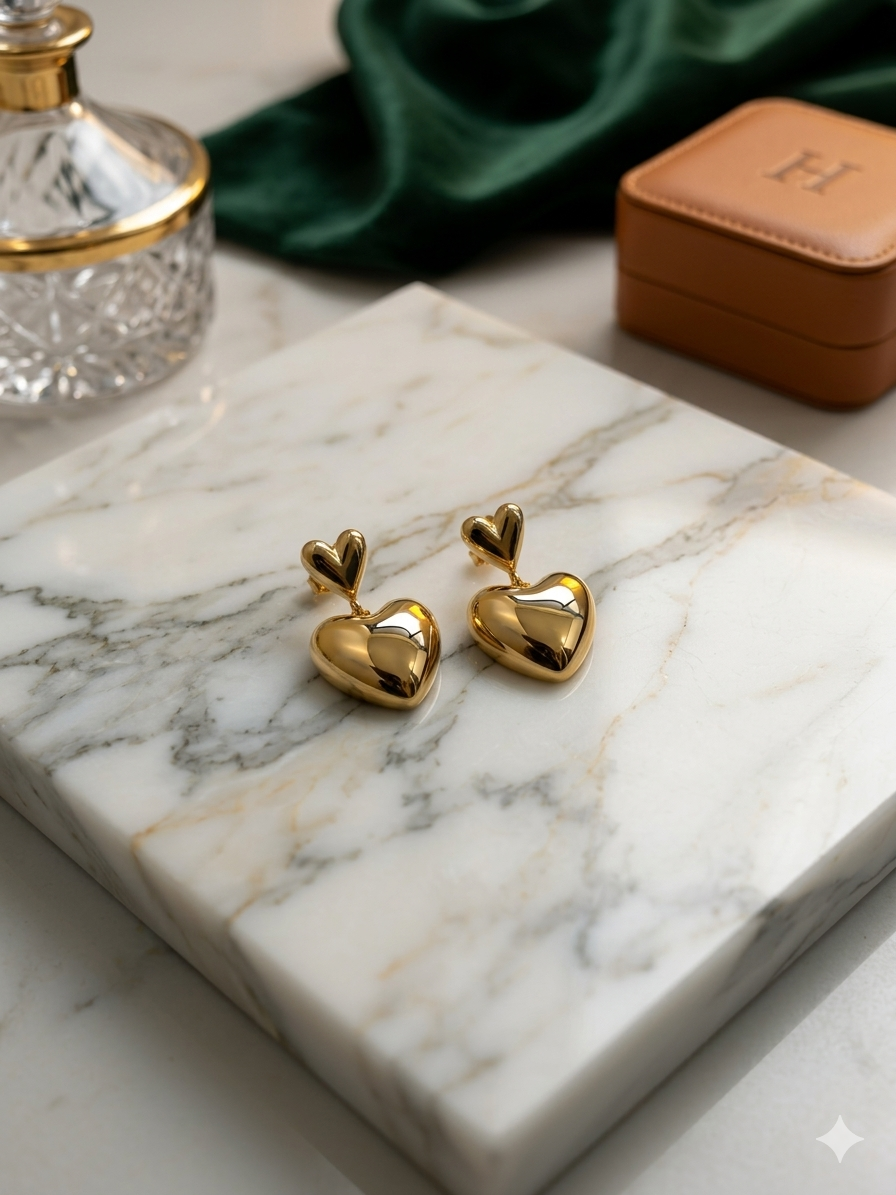 Tiara Luxa 22K Gold Plated Heart Hoop Earrings | Anti-Tarnish Stainless Steel | Romantic Heart Shape Everyday Jewellery for Women