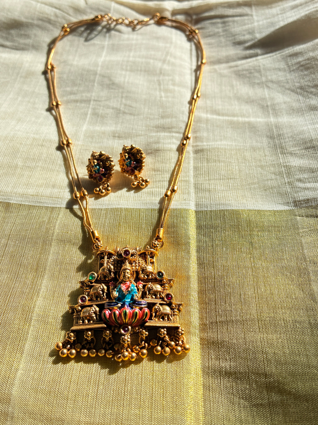 Varalakshmi Necklace and Earrings Set – Traditional Temple Jewelry