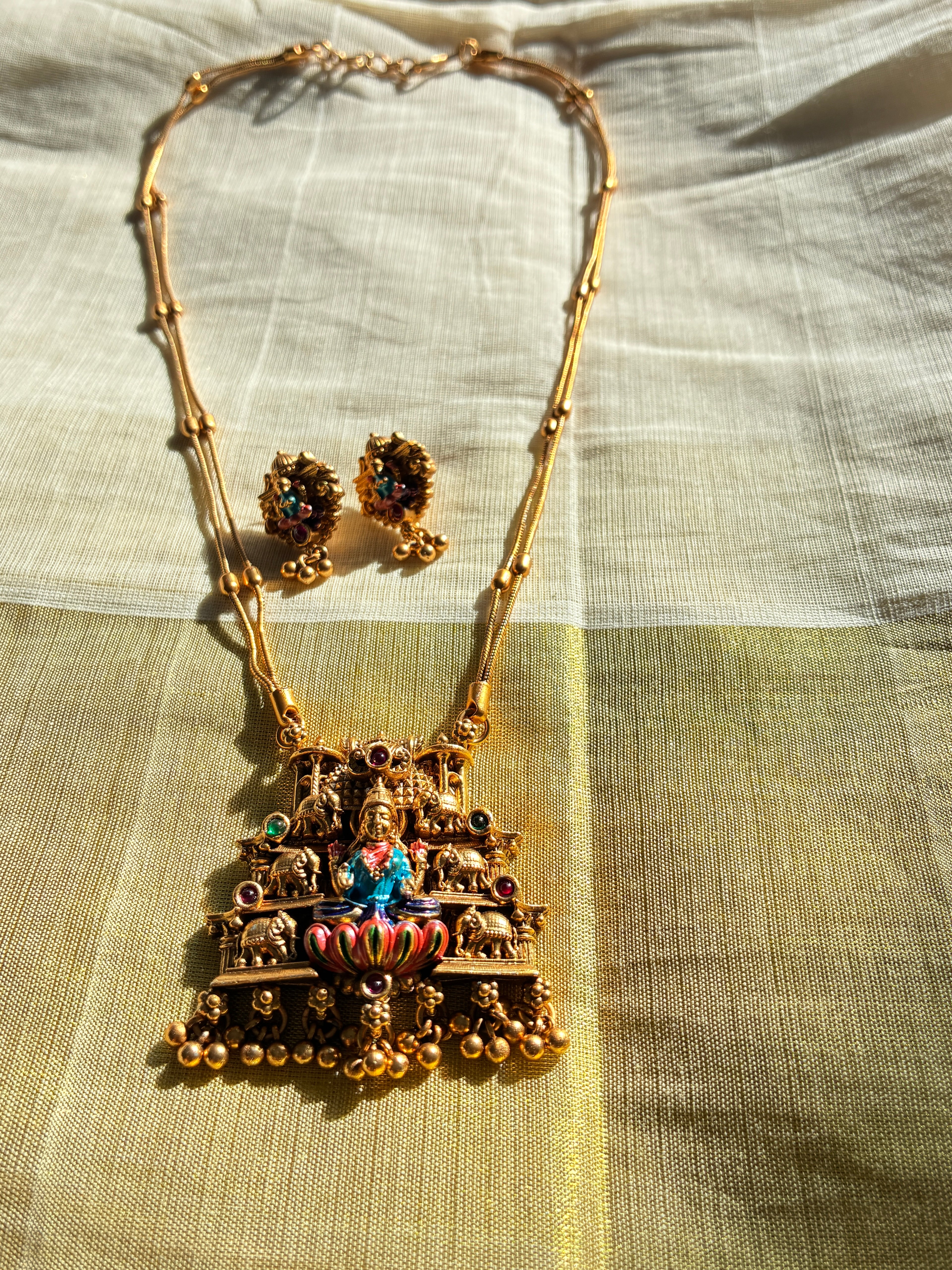 Varalakshmi Necklace and Earrings Set – Traditional Temple Jewelry