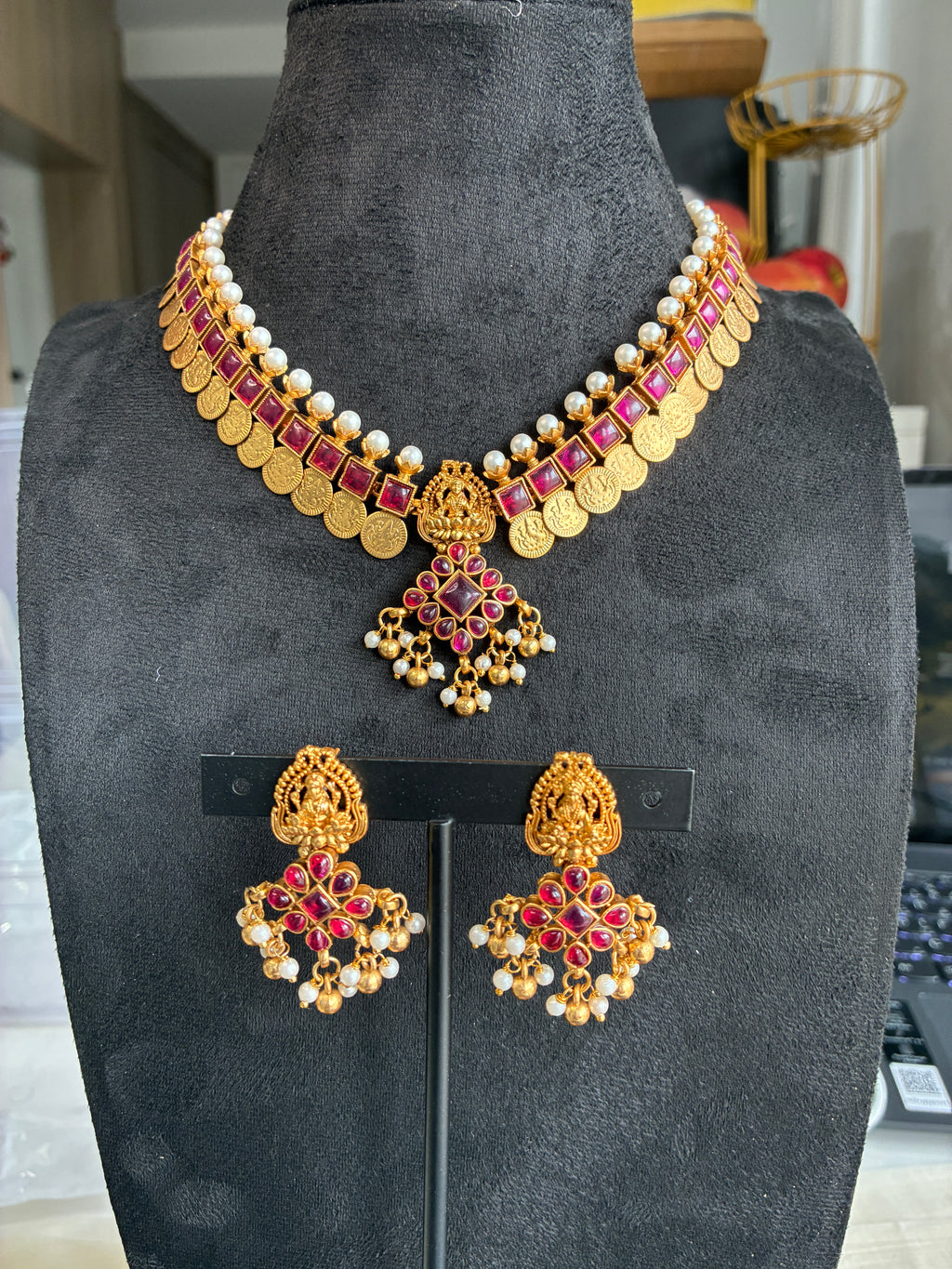 Mantra Kasu Mala Necklace – Gold Plated Traditional South Indian Jewellery