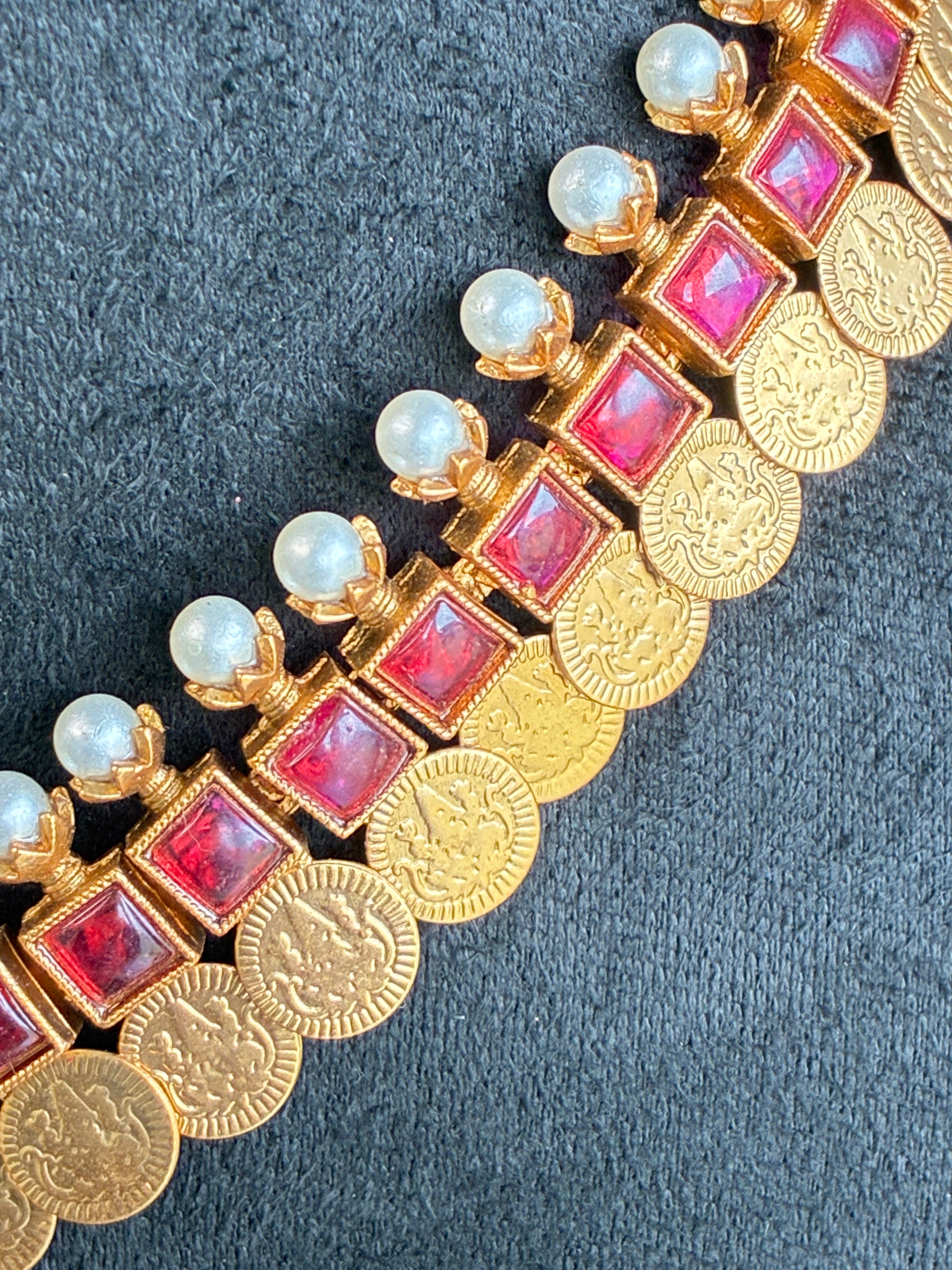 Mantra Kasu Mala Necklace – Gold Plated Traditional South Indian Jewellery