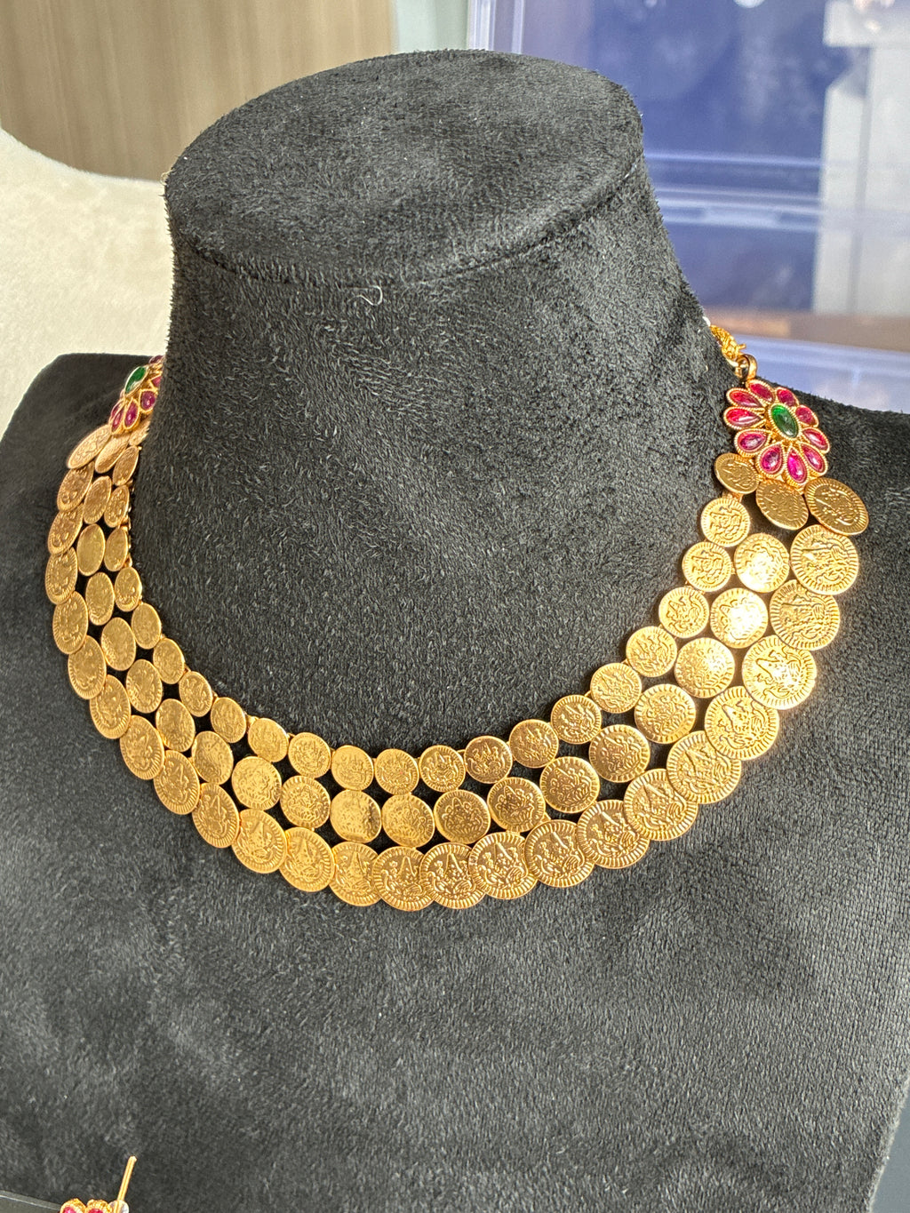 Three Layer Kasu Necklace – Traditional South Indian Temple Coin Jewelry