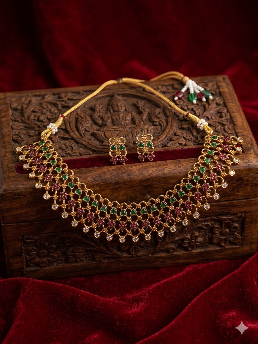 Indulekha Necklace – Traditional Temple Style Ethnic Jewelry