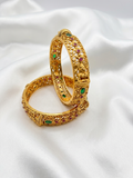 Lakshmi Temple Bangle with Red & Green Stones - Set of 2