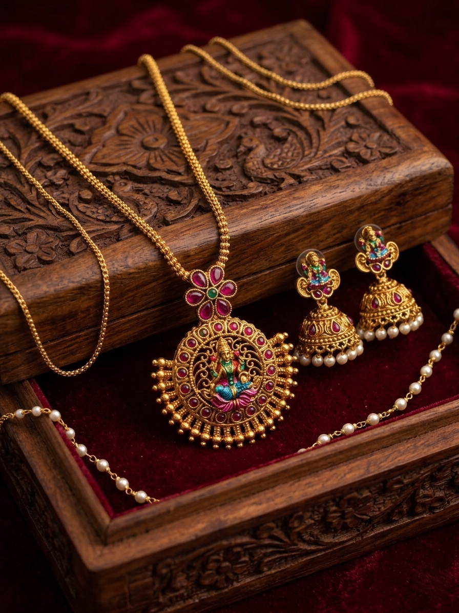 Lakshmi Meenakari Necklace – Traditional Temple Style Ethnic Jewelry
