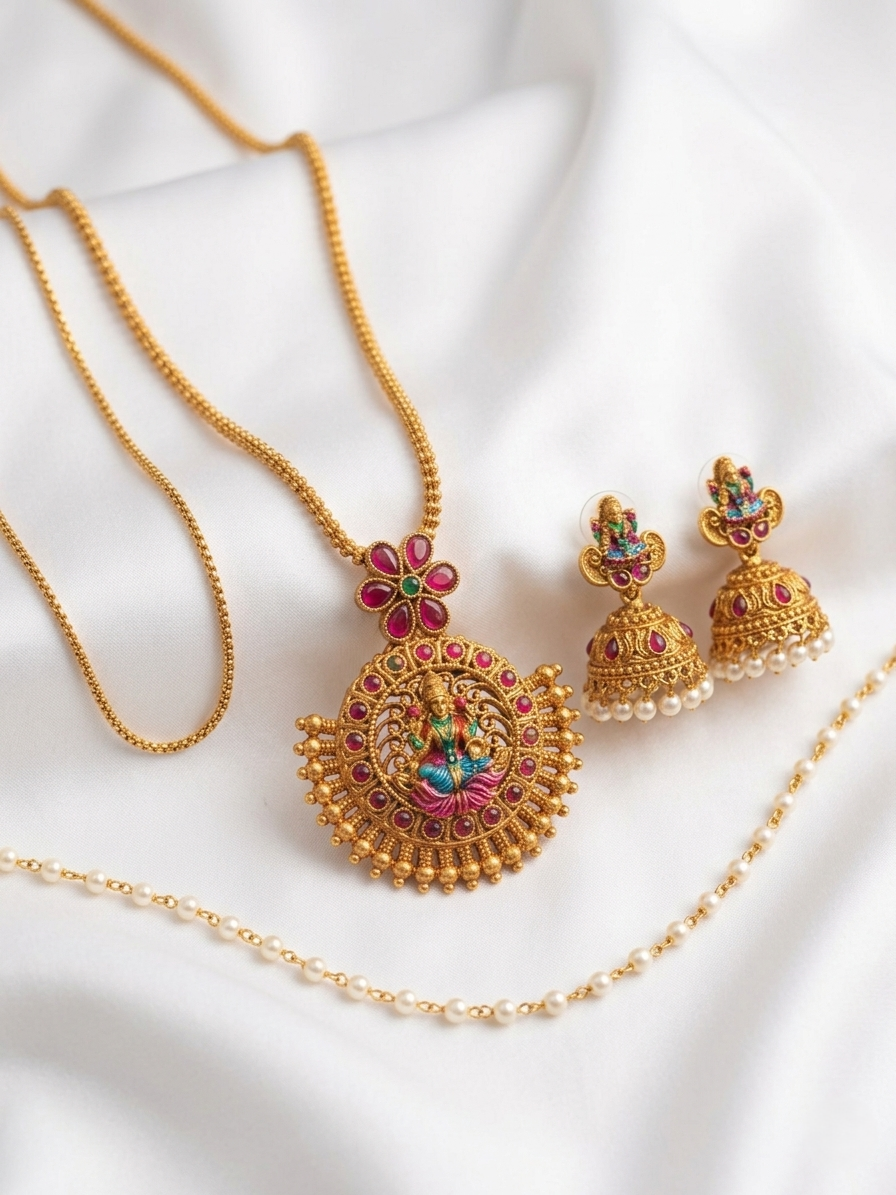 Lakshmi Meenakari Necklace – Traditional Temple Style Ethnic Jewelry