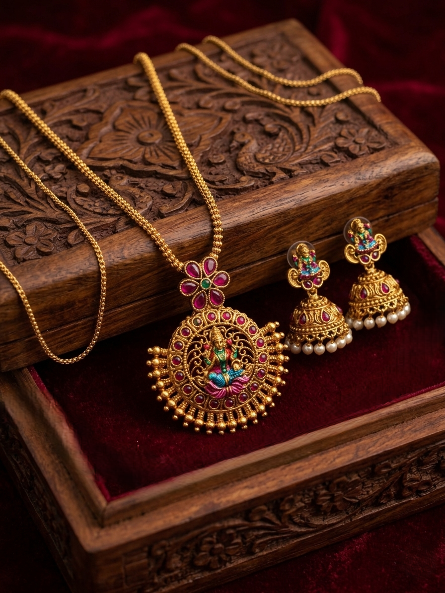 Lakshmi Meenakari Necklace – Traditional Temple Style Ethnic Jewelry