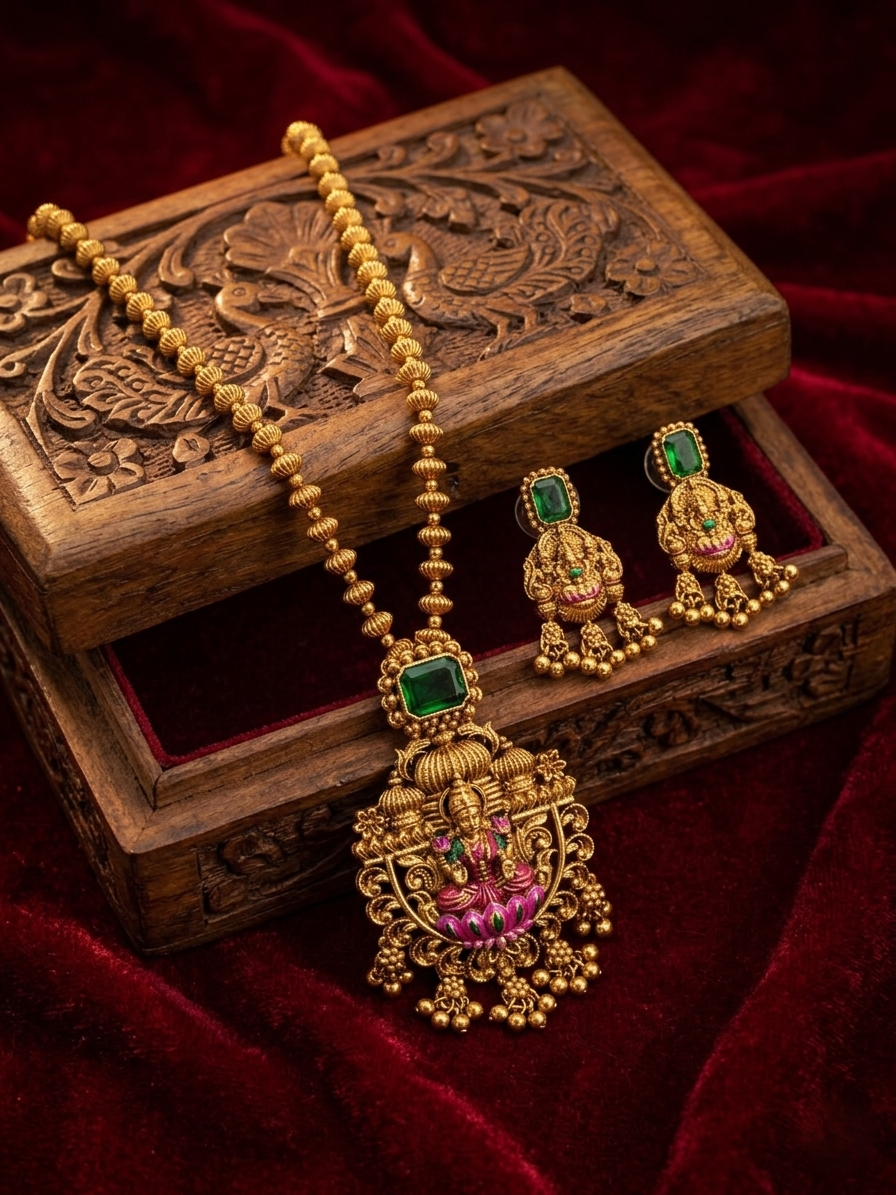 Lakshmi Meenakari Pendant Necklace – Traditional Temple Jewelry