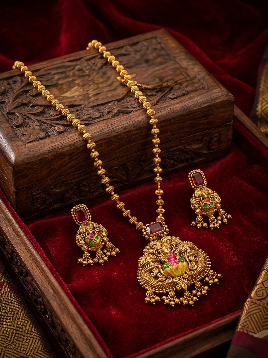 Lakshmi Meenakari Pendant Necklace – Traditional Temple Jewelry