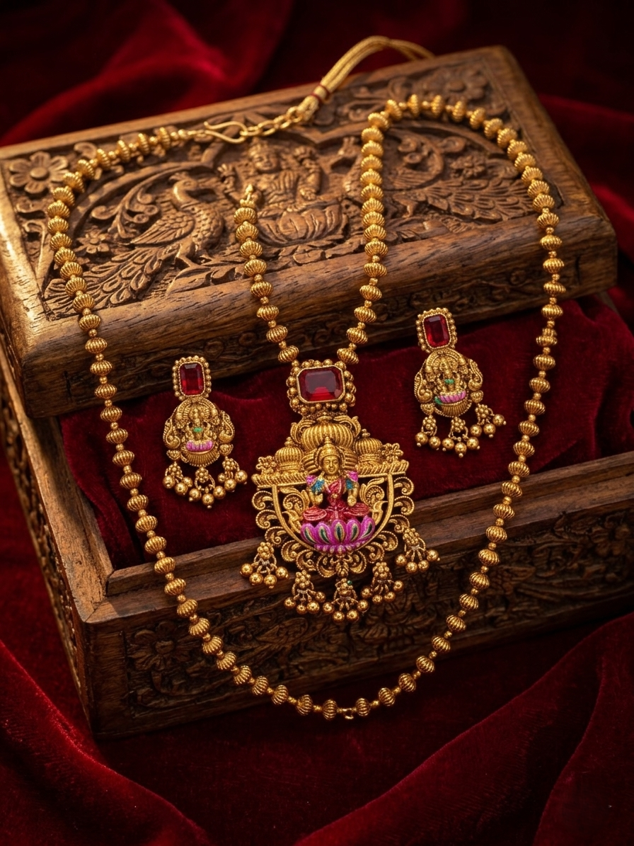 Lakshmi Meenakari Pendant Necklace – Traditional Temple Jewelry