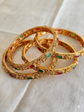 Lakshmi Heritage Red & Green Stone Bangle – Traditional Temple Jewelry (Size 2.4) Set of 2