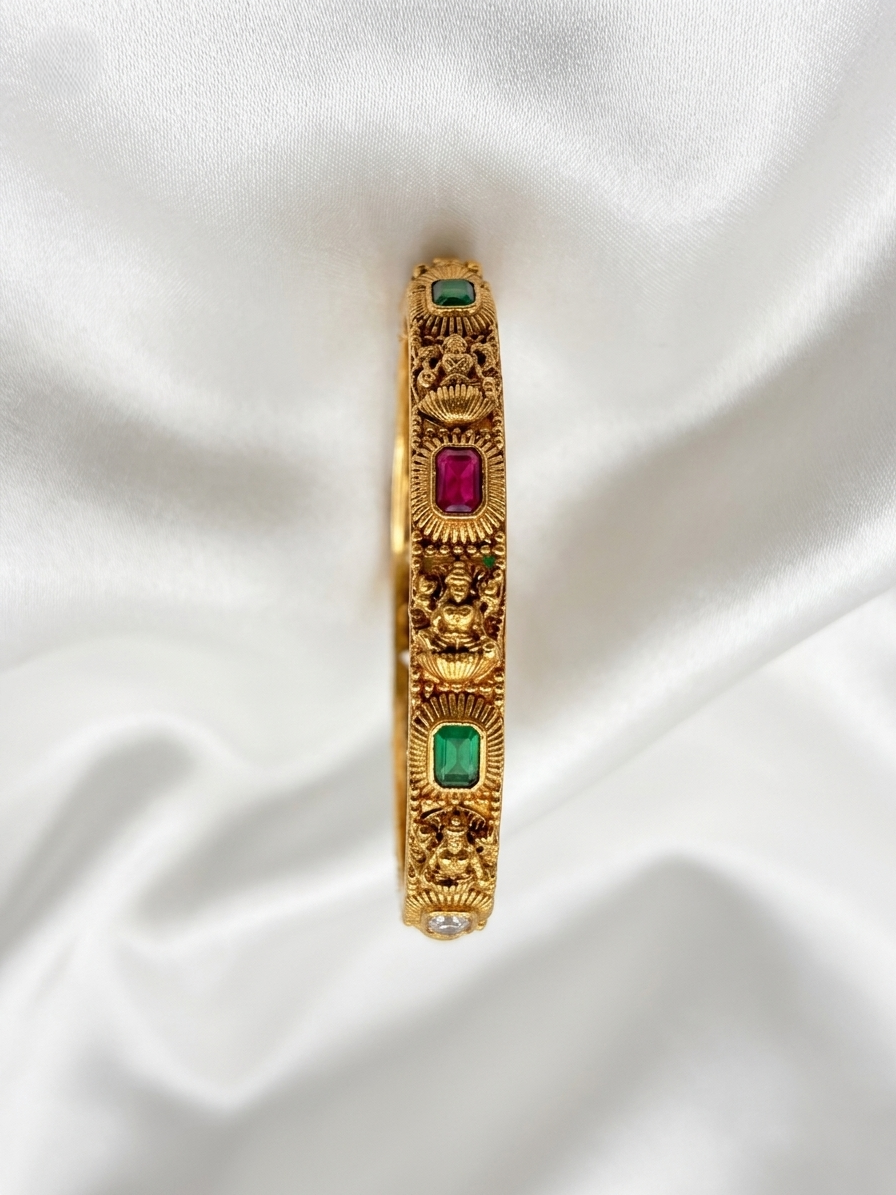 Lakshmi Heritage Red & Green Stone Bangle – Traditional Temple Jewelry (Size 2.4) Set of 2