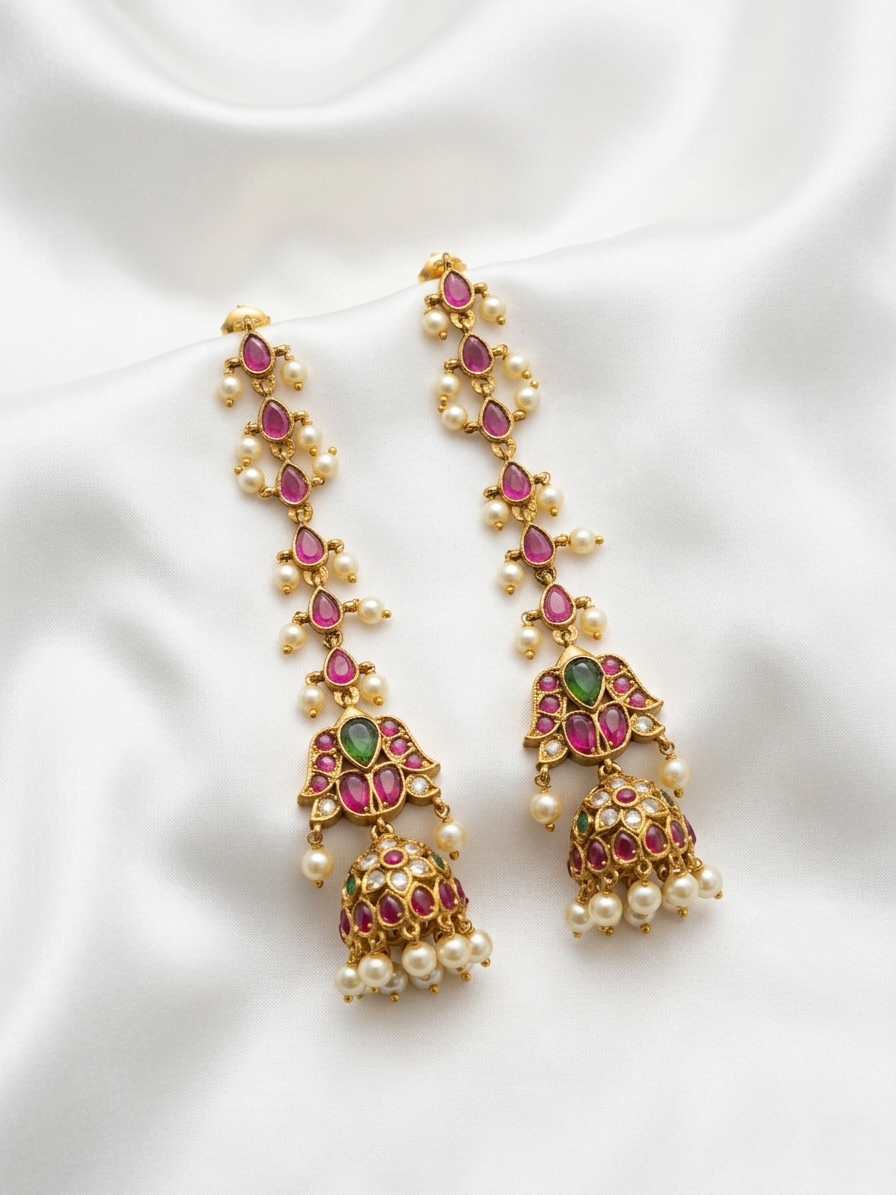 Long Stone Jhumka Earrings - Model-03