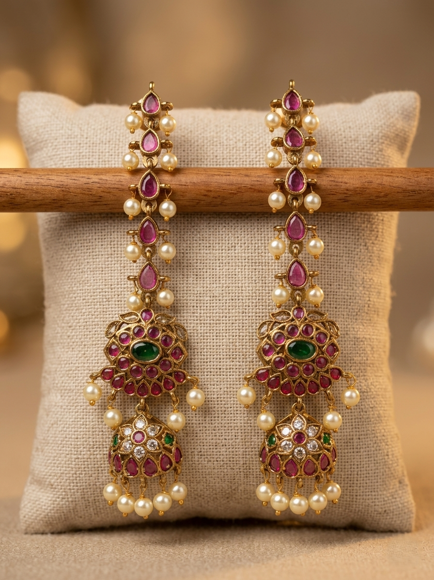 Long Stone Jhumka Earrings Model-01