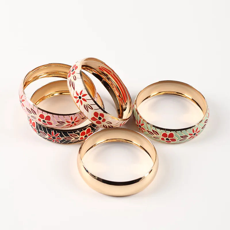 Lucky Heart Sweet Enamel Bangle – Elegant Floral Inspired Fashion Bracelet for Women - 2.6 inch