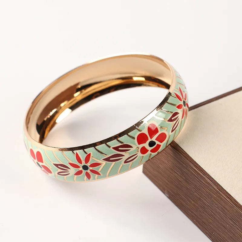 Lucky Heart Sweet Enamel Bangle – Elegant Floral Inspired Fashion Bracelet for Women - 2.6 inch
