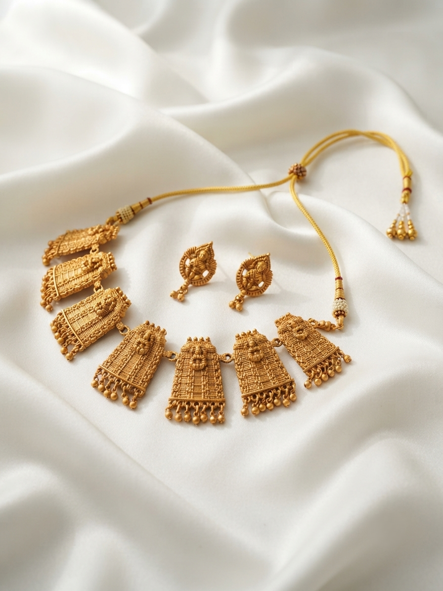 Mandir Mala Necklace – Gold Plated Temple Jewellery for Women