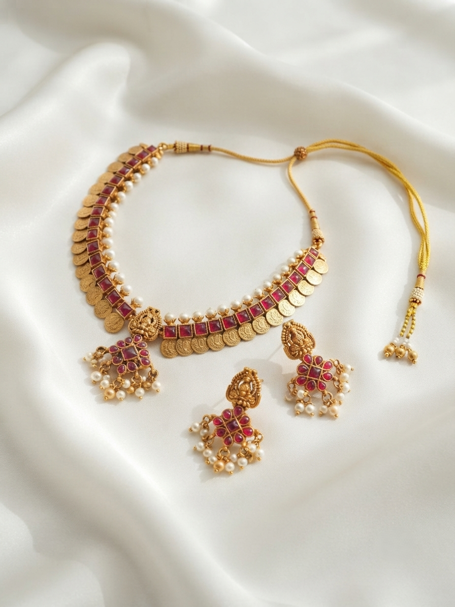 Mantra Kasu Mala Necklace – Gold Plated Traditional South Indian Jewellery