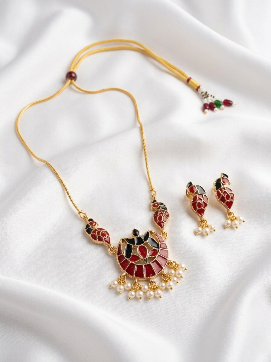 Meenakari Peacock Invisible Chain Necklace – Traditional Ethnic Jewelry