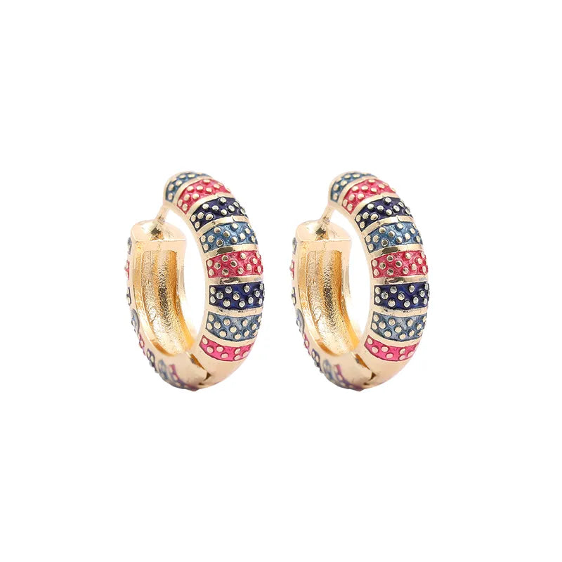 Flower Pattern Enamel Hoop Earrings – Alloy Plating Stylish Design