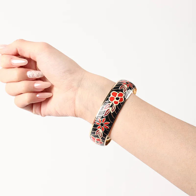 Lucky Heart Sweet Enamel Bangle – Elegant Floral Inspired Fashion Bracelet for Women - 2.6 inch