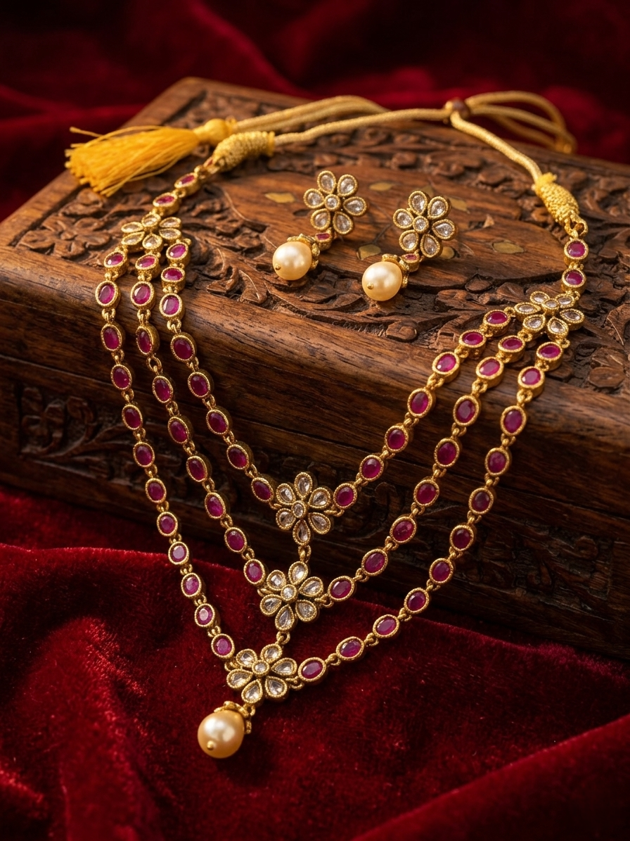 Neelambari 3 Layer Necklace – Traditional Temple Style Ethnic Jewelry