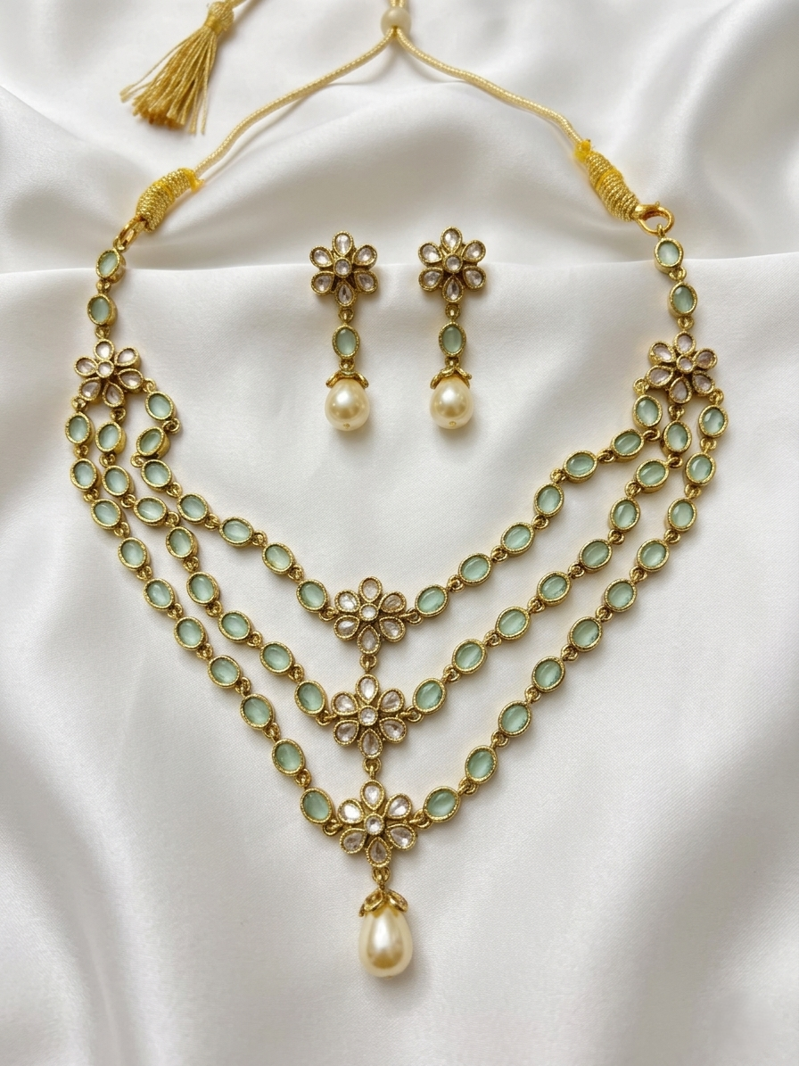 Neelambari 3 Layer Necklace – Traditional Temple Style Ethnic Jewelry