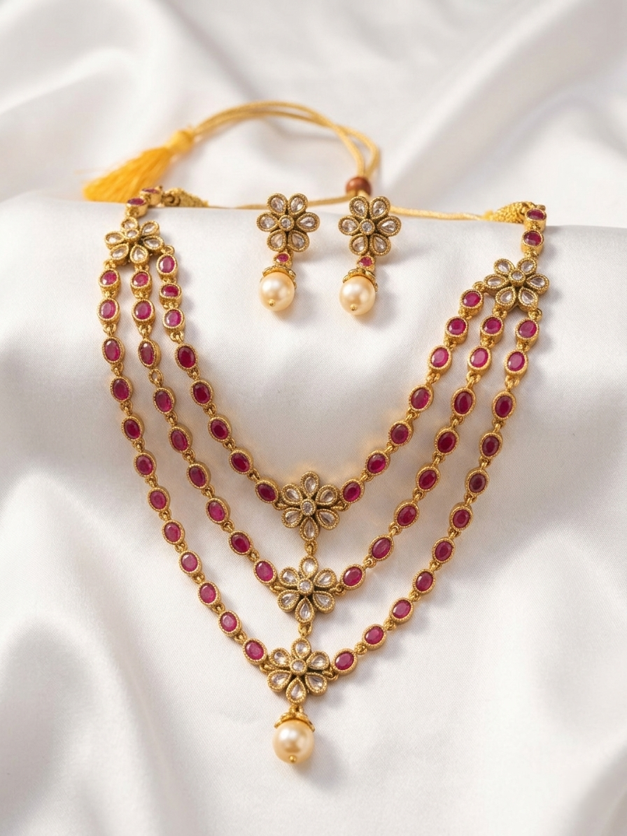 Neelambari 3 Layer Necklace – Traditional Temple Style Ethnic Jewelry