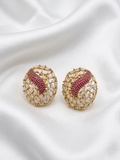 Traditional Oval Earrings with Red and White Stones – Ethnic Jewelry