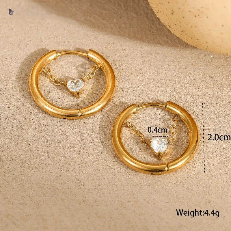 PVD Coated Heart Shape Hoop Earrings – 304 Stainless Steel Real Gold Plated | Waterproof Non-Tarnish IG Style Jewellery