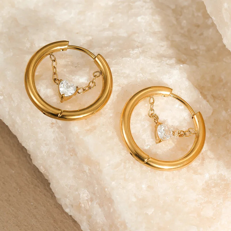 PVD Coated Heart Shape Hoop Earrings – 304 Stainless Steel Real Gold Plated | Waterproof Non-Tarnish IG Style Jewellery