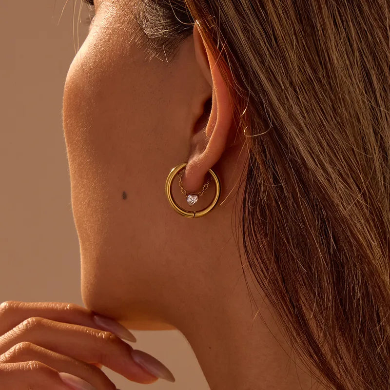 PVD Coated Heart Shape Hoop Earrings – 304 Stainless Steel Real Gold Plated | Waterproof Non-Tarnish IG Style Jewellery