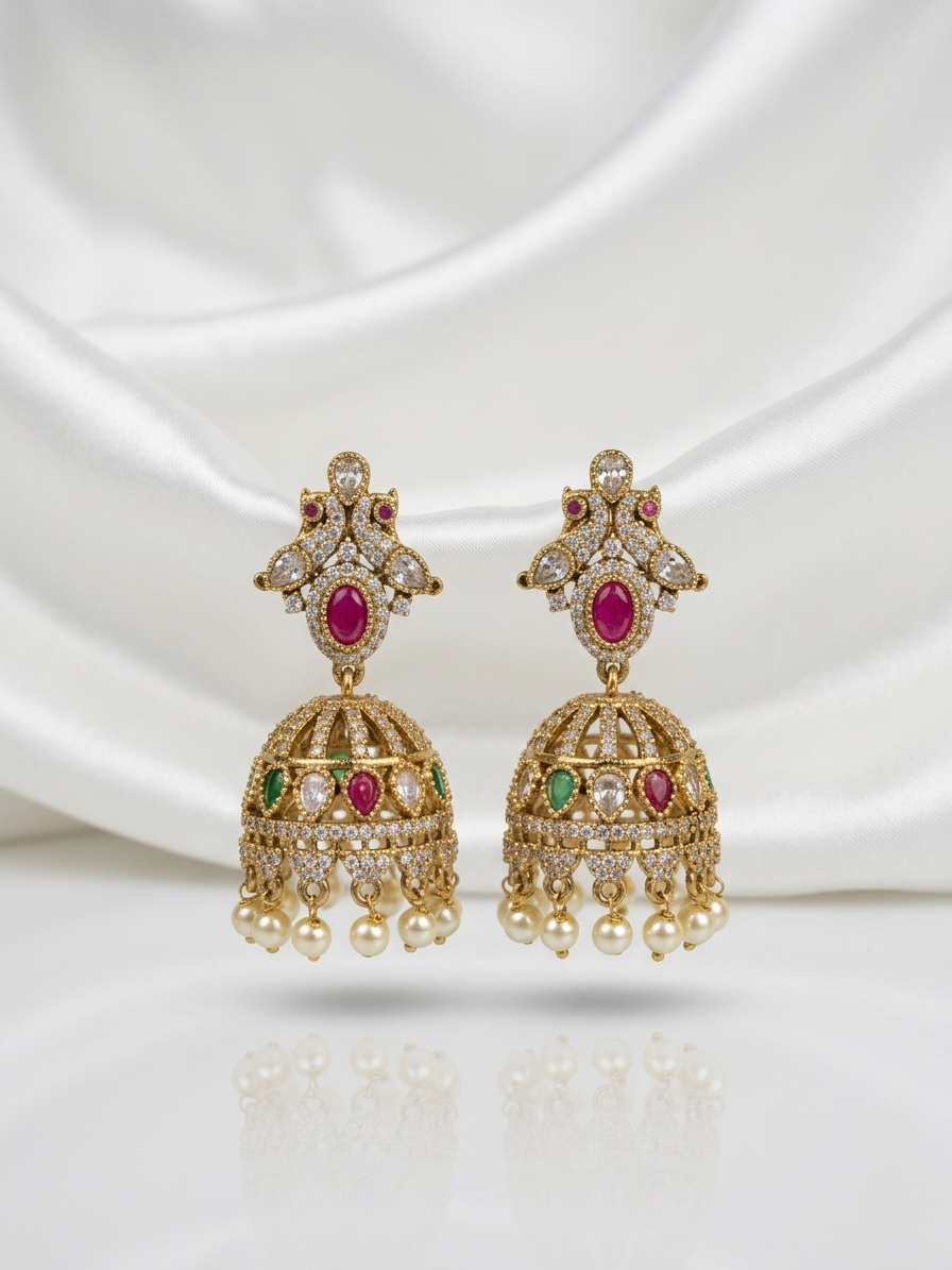 Parvathi Earrings – Traditional Temple Style Kemp Stone Jewelry