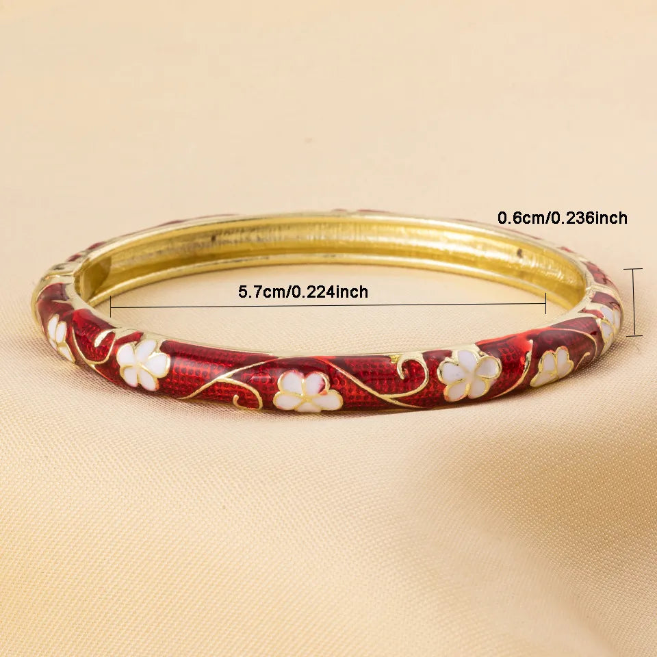 Pastoral Pink Enamel Flower Bangle – Elegant Floral Metal Bangles