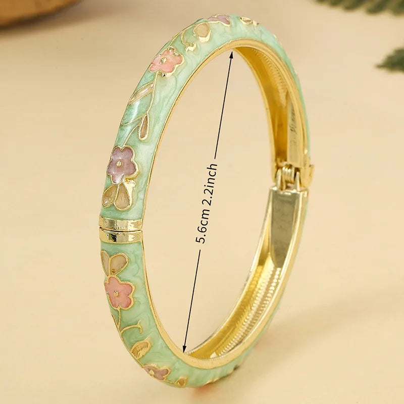 Pastoral White Enamel Flower Bangle – Elegant Floral Metal Bangle - 2.2 inch
