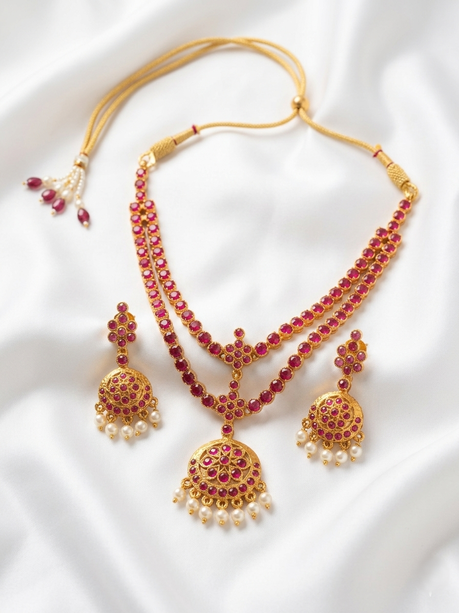 Ruby Pink 2 Layer Stone Necklace – Traditional Ethnic Statement Jewelry