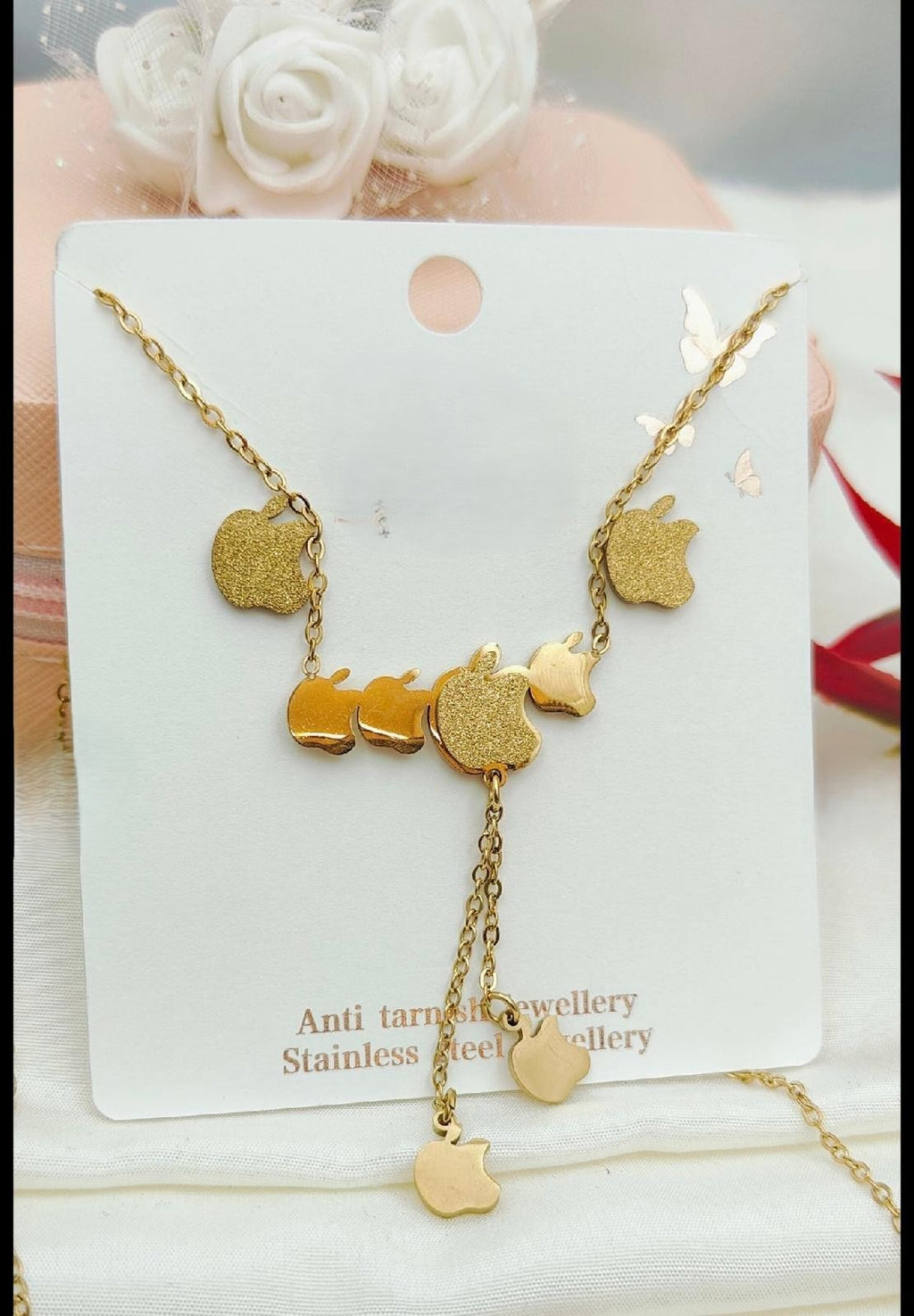 Apple Trendy Style Necklace – 22K Gold-Plated Stainless Steel, Anti-Tarnish & Waterproof, 18-Inch Adjustable