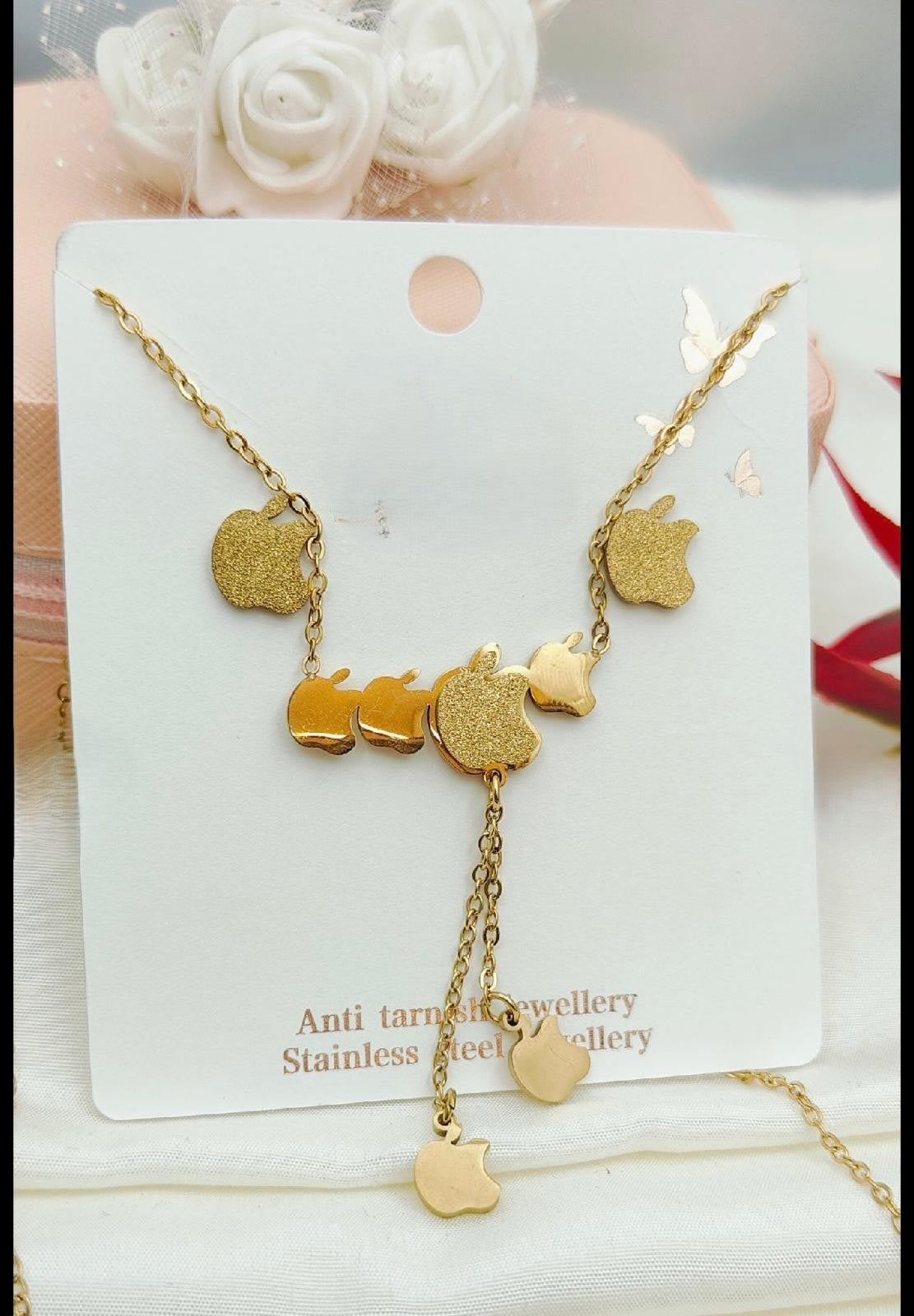 Apple Trendy Style Necklace – 22K Gold-Plated Stainless Steel, Anti-Tarnish & Waterproof, 18-Inch Adjustable